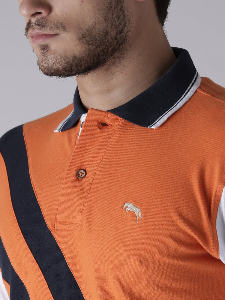 Men Casual Solid Orange Polo Collar T-Shirt - JUMP USA