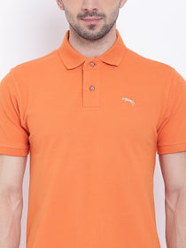 Men Casual Solid Orange Polo Collar T-Shirt - JUMP USA