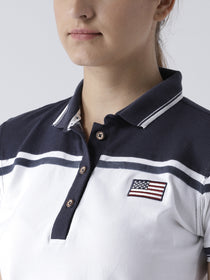 Women White Casual Polo Collar T-Shirt - JUMP USA