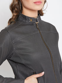 JUMP USA Women Black Solid Casual Leather Jacket - JUMP USA