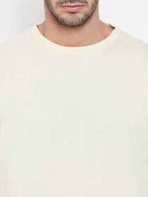 Men Beige Solid Round Neck T-shirt - JUMP USA