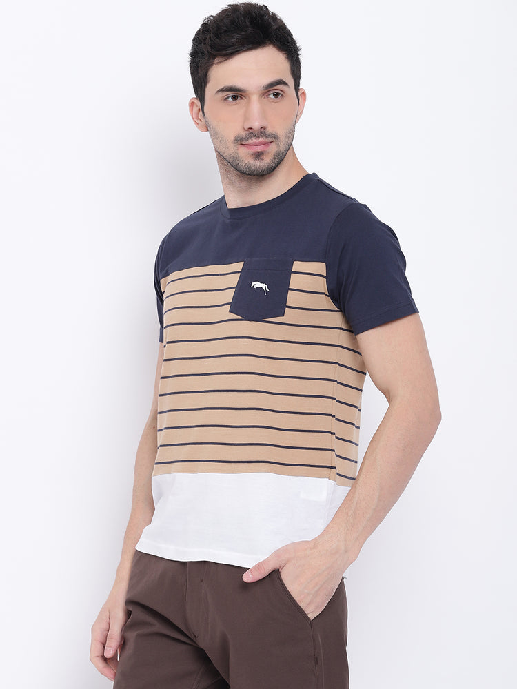 Men Casual Striped Beige T-shirt - JUMP USA