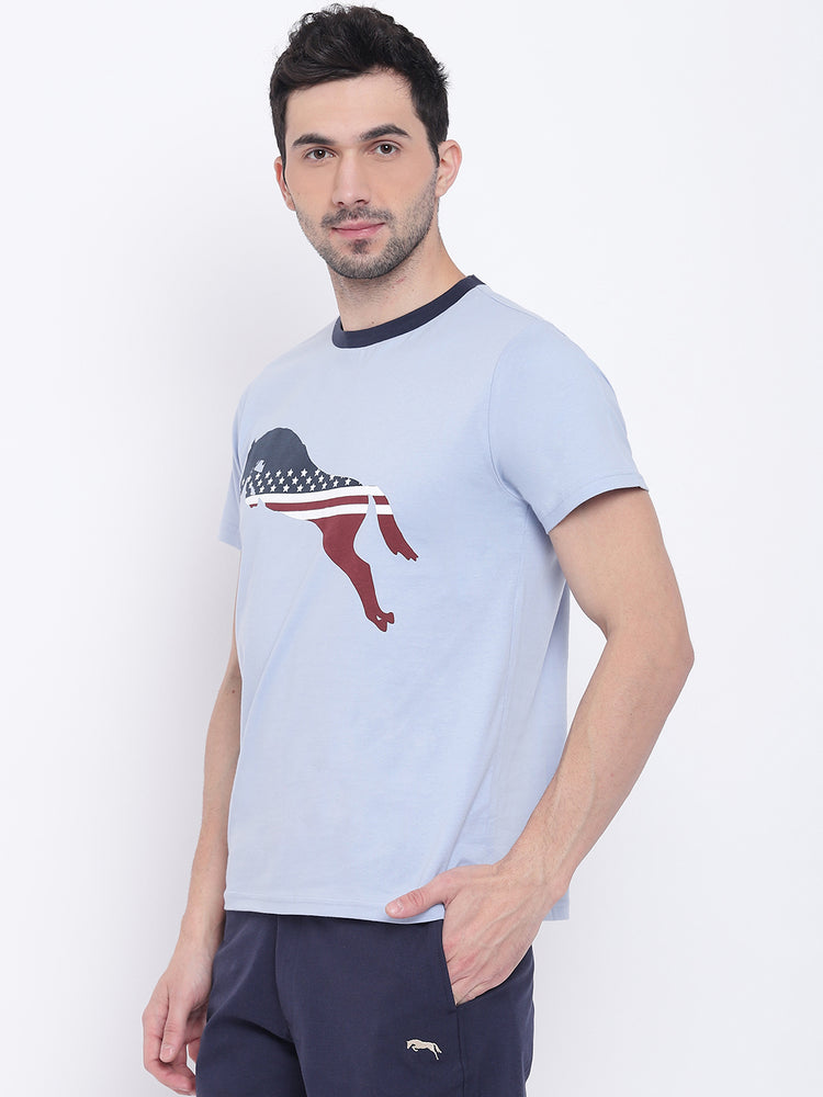 Men Casual Printed Blue T-shirt - JUMP USA