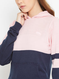 JUMP USA Women Pink Colourblocked Hooded Sweater - JUMP USA