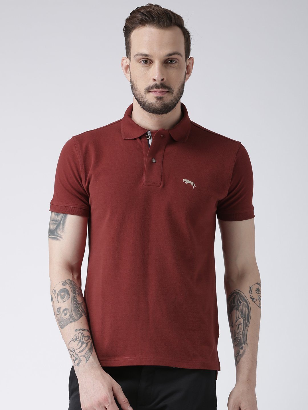 Men Red Solid Polo T-shirt - JUMP USA (1568775503914)