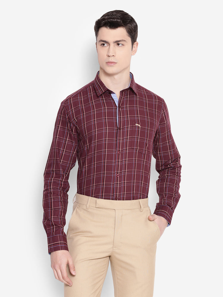 JUMP USA Men Wine Solid Cotton Casual Shirts - JUMP USA