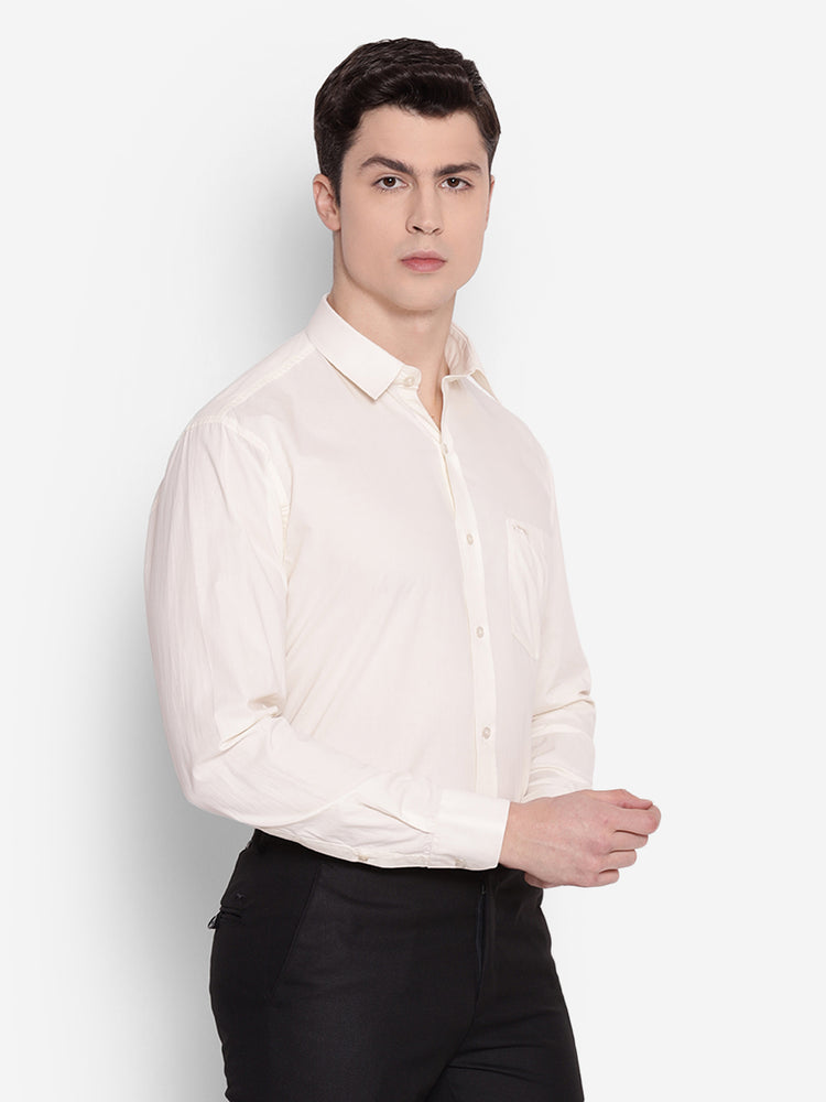 JUMP USA Men Cream Solid Cotton Formal Shirts - JUMP USA