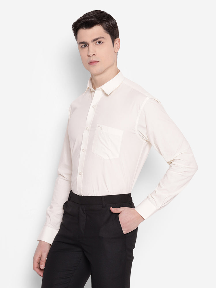 JUMP USA Men Cream Solid Cotton Formal Shirts - JUMP USA