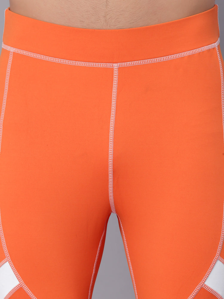 Mens Leggings Black Orange Patterned Running Tights, Alt Clubbing