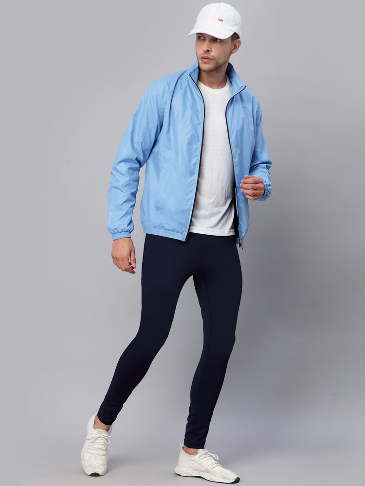 Men's Light Blue Denim Jacket, Light Blue Crew-neck T-shirt, Light Blue  Ripped Jeans, White Athletic Shoes | Lookastic