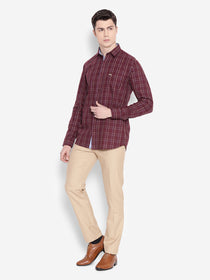 JUMP USA Men Wine Solid Cotton Casual Shirts - JUMP USA