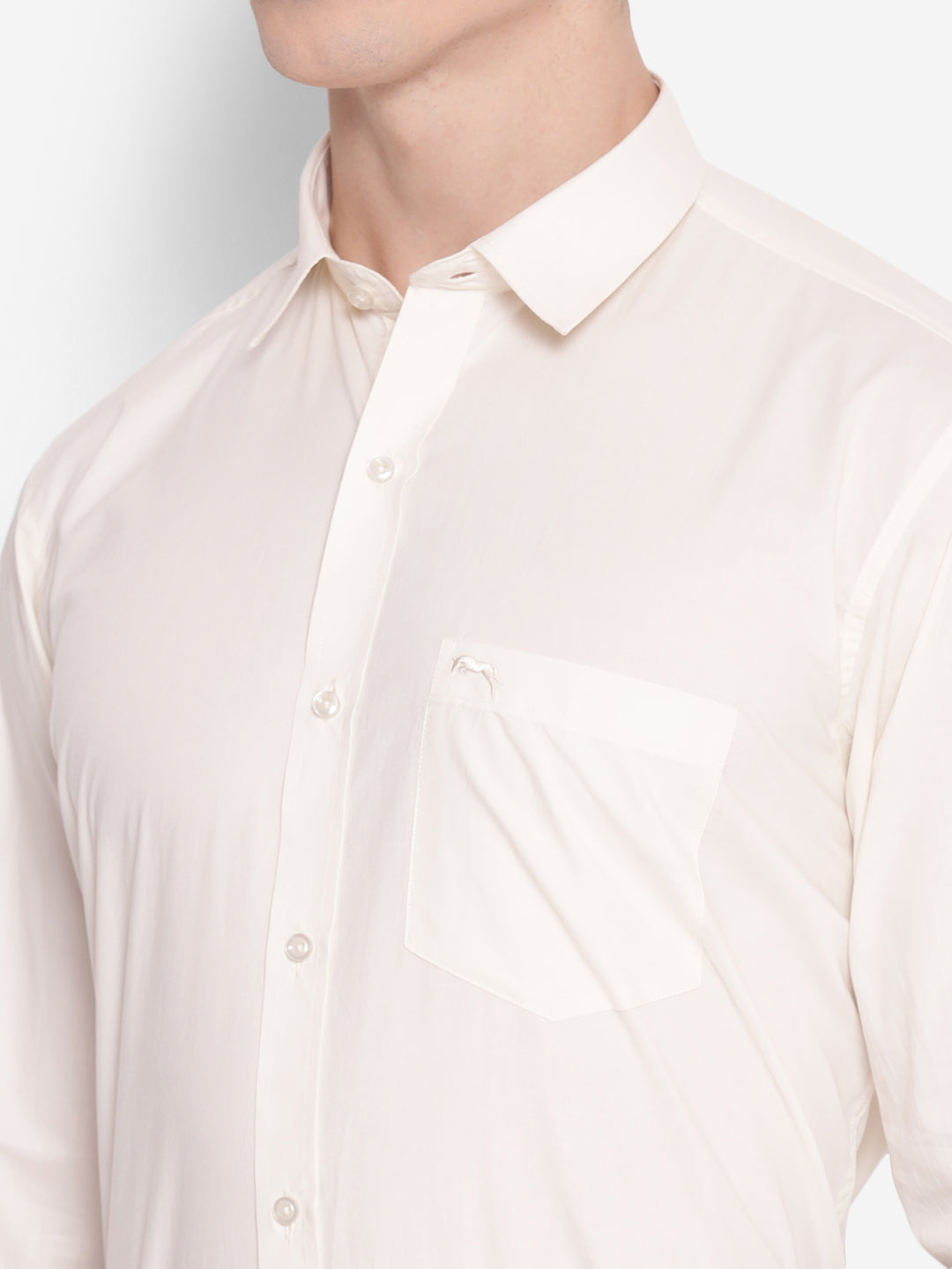 JUMP USA Men Cream Solid Cotton Formal Shirts