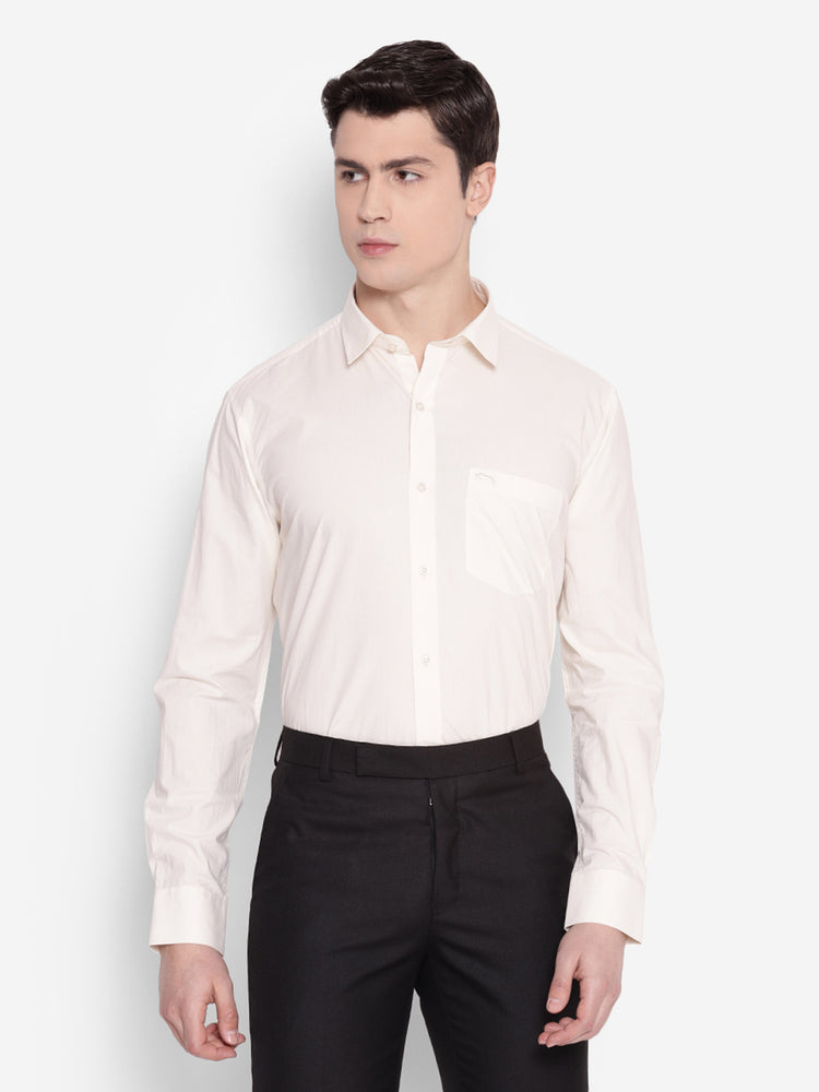 JUMP USA Men Cream Solid Cotton Formal Shirts - JUMP USA